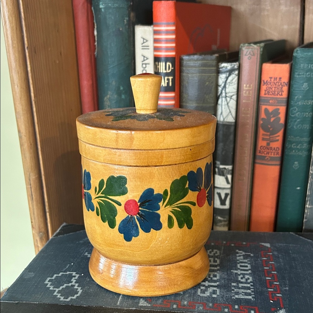 Handcrafted Folk Art Wooden Urn Canister Jar